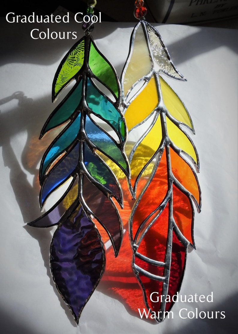 Stained Glass Feather Suncatcher,Any Colour Mix,Bespoke Glass Art,Native American,Tribal,Fantasy,Christmas,Birthday Gift,OOAK,7 to 10 image 5