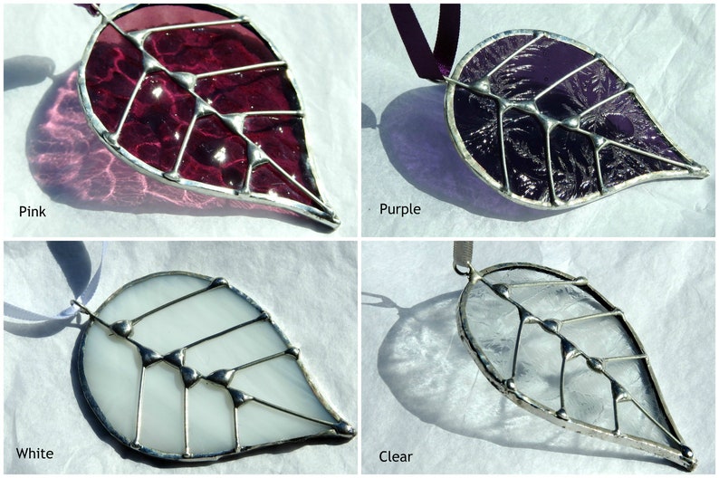 Stained Glass Leaf Sun Catchers 'Single Leaf', Many Colours, Five Styles Gift Bags.Birthday or Christmas Gift,Home Decor,Woodland Theme. image 8