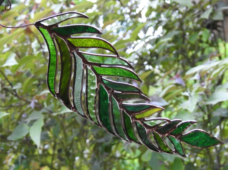 Stained Glass Leaf Suncatcher 'large Fern Leaf' Mixed Etsy UK