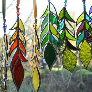 Stained Glass Feather Sun Catcher,Any Colour Mix,Bespoke Glass Art,Tribal,Fantasy,Memorial,Birthday Gift,OOAK,5&quot; or 6&quot; Length