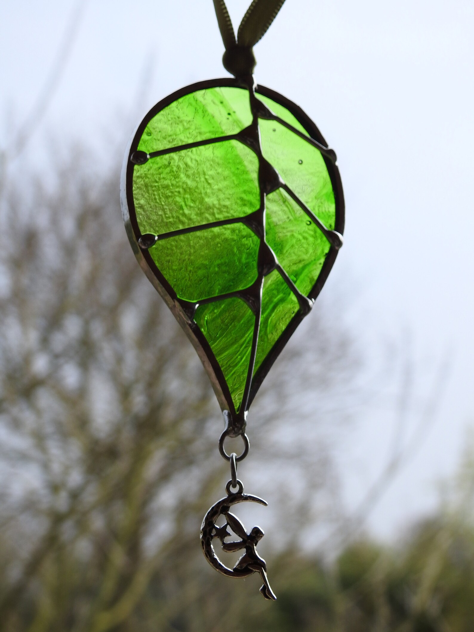 Stained Glass Sun Catcher Leaf With Oak Tree Charmquality Etsy