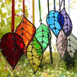 Stained Glass Leaf Sun Catchers 'Single Leaf', Many Colours, Five Styles Gift Bags.Birthday or Christmas Gift,Home Decor,Woodland Theme. image 10