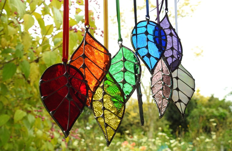 Stained Glass Leaf Sun Catchers 'Single Leaf', Many Colours, Five Styles Gift Bags.Birthday or Christmas Gift,Home Decor,Woodland Theme. image 10