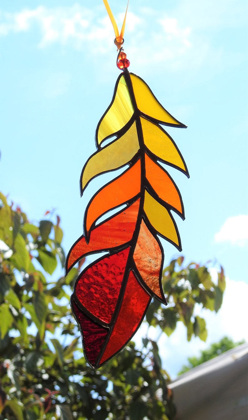 Stained Glass Feather Suncatcher,Any Colour Mix,Bespoke Glass Art,Native American,Tribal,Fantasy,Christmas,Birthday Gift,OOAK,7 to 10 9 inches