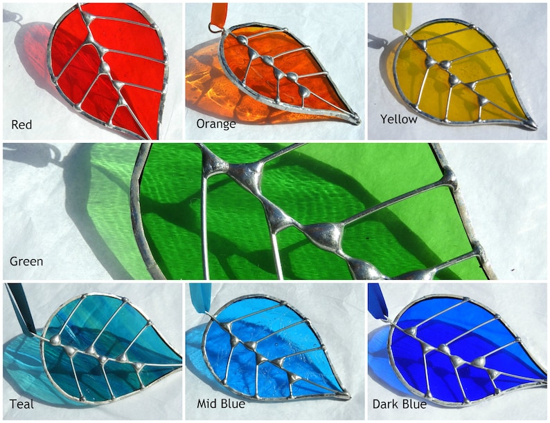 Stained Glass Leaf Sun Catchers 'Single Leaf', Many Colours, Five Styles Gift Bags.Birthday or Christmas Gift,Home Decor,Woodland Theme. image 3