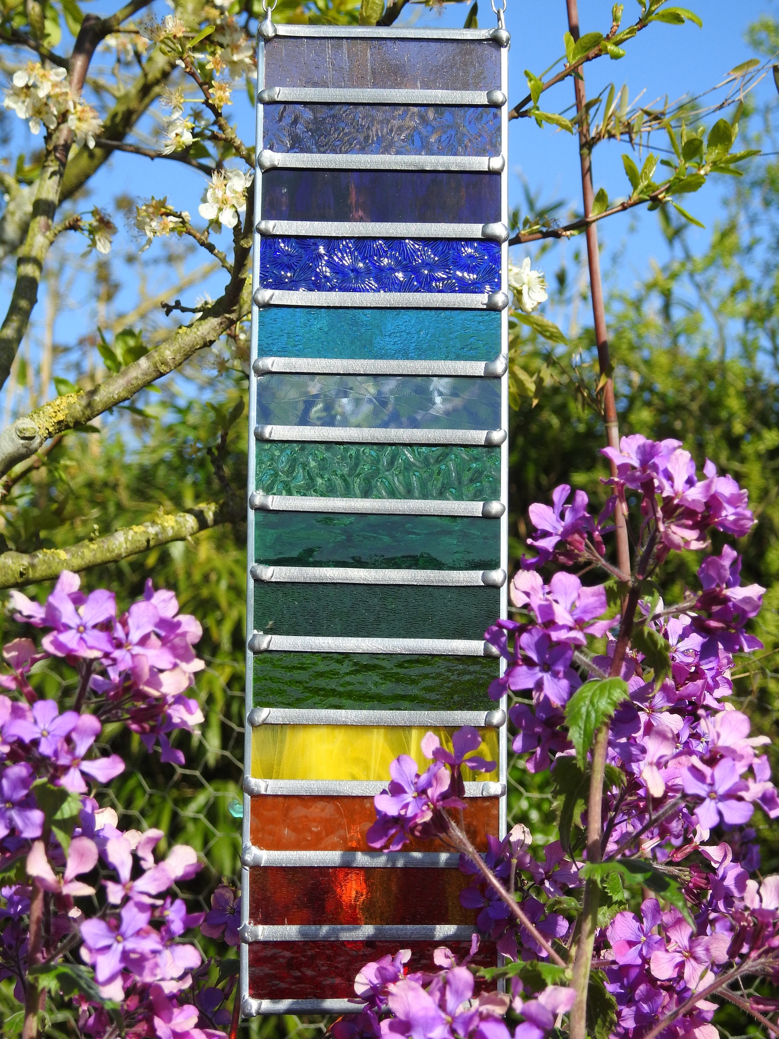 Stained Glass Hanging Panel 'rainbow Stripes' Garden Etsy
