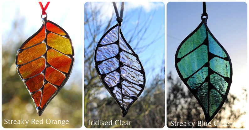 Stained Glass Leaf Sun Catchers 'Single Leaf', Many Colours, Five Styles Gift Bags.Birthday or Christmas Gift,Home Decor,Woodland Theme. image 4