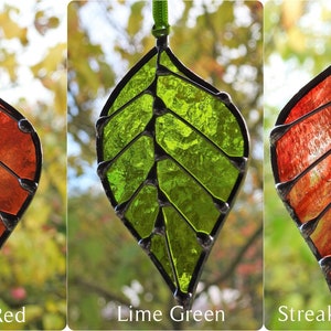 Stained Glass Leaf Sun Catchers 'Single Leaf', Many Colours, Five Styles Gift Bags.Birthday or Christmas Gift,Home Decor,Woodland Theme. image 9