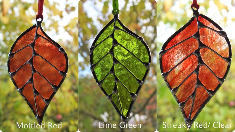 Stained Glass Leaf Sun Catchers 'Single Leaf', Many Colours, Five Styles Gift Bags.Birthday or Christmas Gift,Home Decor,Woodland Theme. image 9