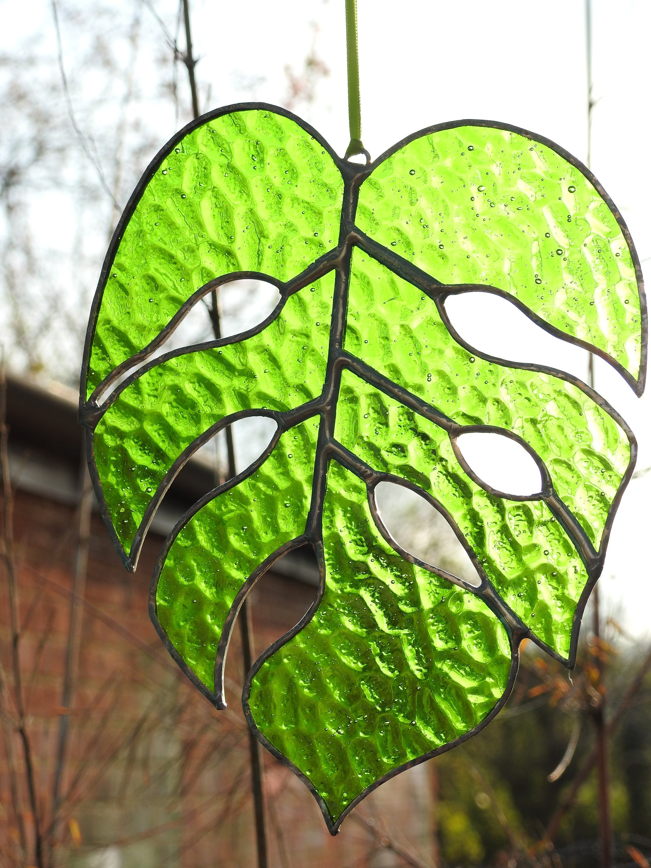 Monstera Leaf Stained Glass Suncatcher: Tropical Decor (6.5"x5") - Etsy