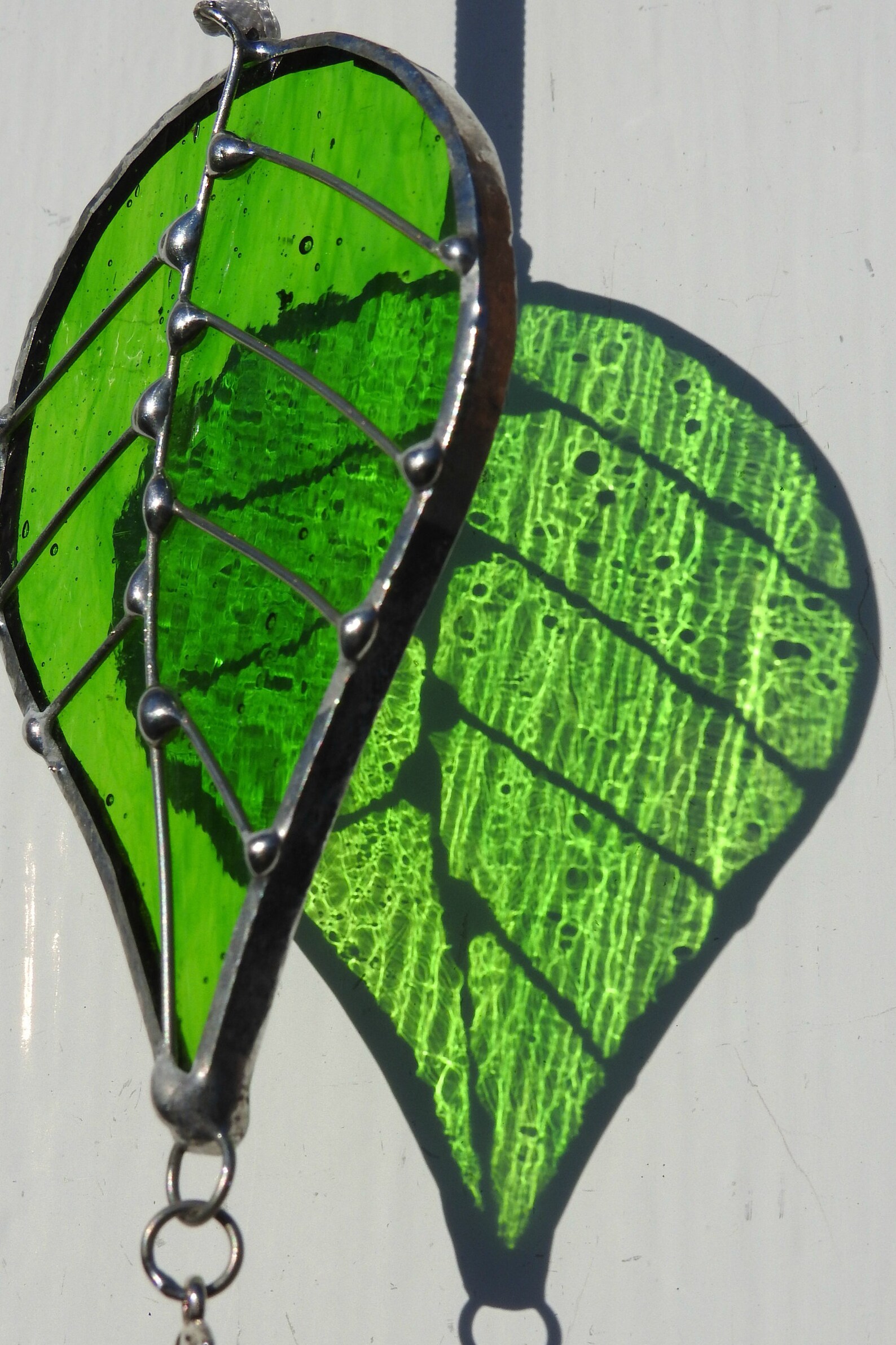 Stained Glass Sun Catcher Leaf With Oak Tree Charmquality Etsy