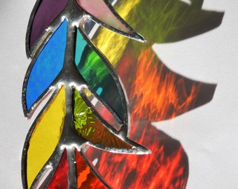 Stained Glass Rainbow Feather Suncatcher,6",Glass Art,Native American,Glass Feather,Ceremonial,Spirit,Tribal,OOAK,Birthday Gift,Mixed Colour