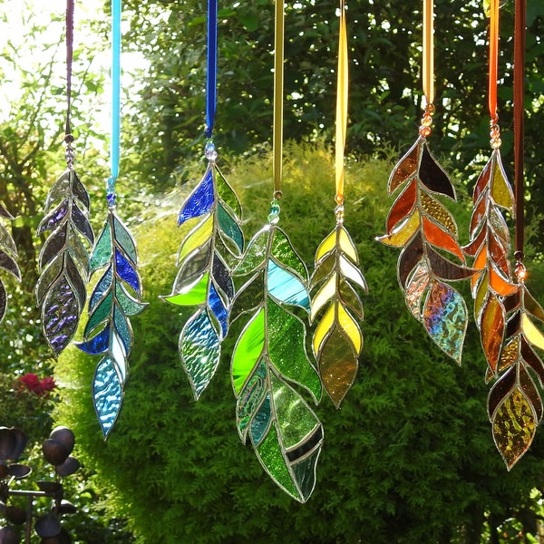 Stained Glass Feather Suncatcher,Any Colour Mix,Bespoke Glass Art,Native American,Tribal,Fantasy,Christmas,Birthday Gift,OOAK,7" to 10"