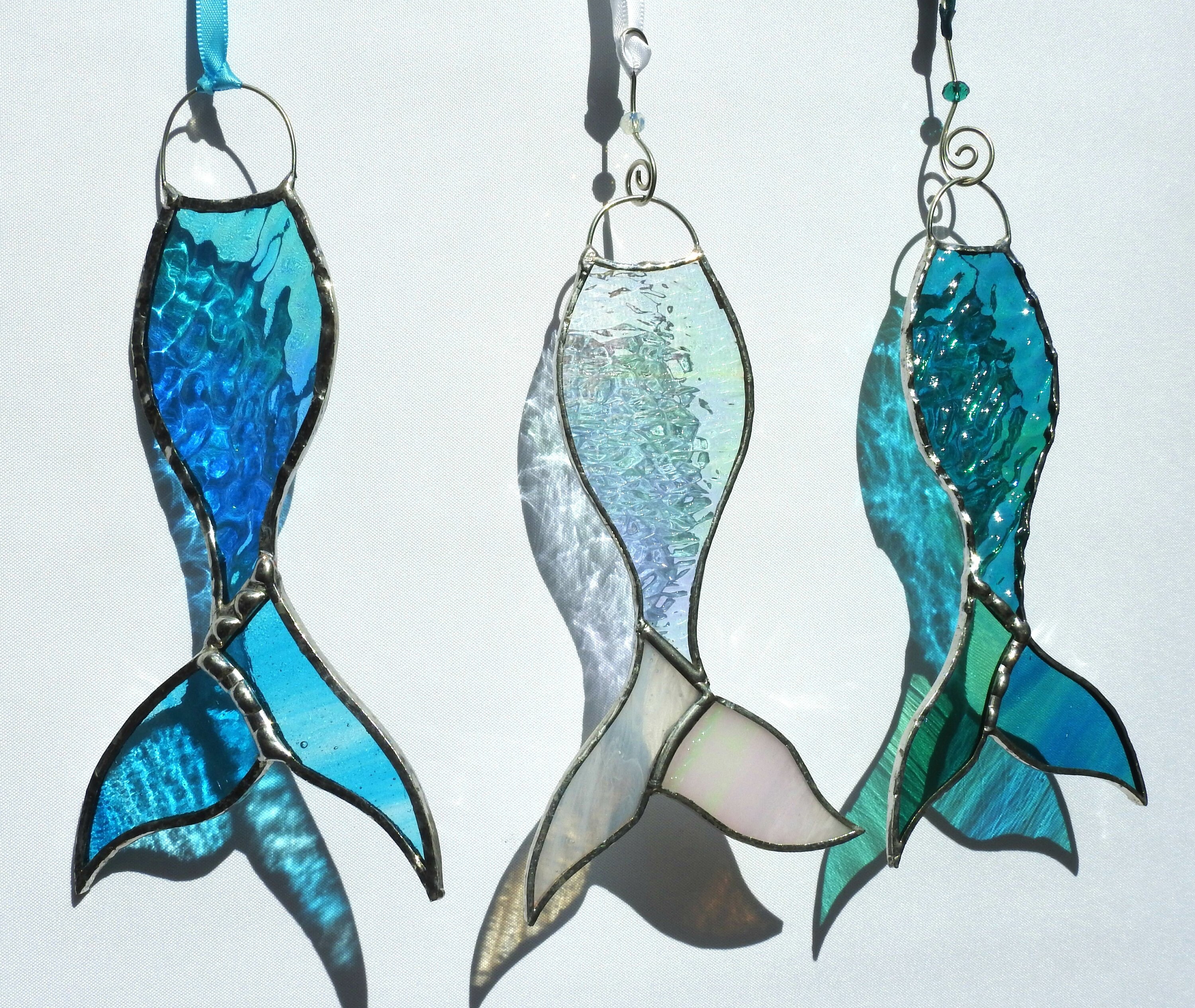 Stained Glass 'Mermaid's Tail' Suncatcher Iridised Etsy