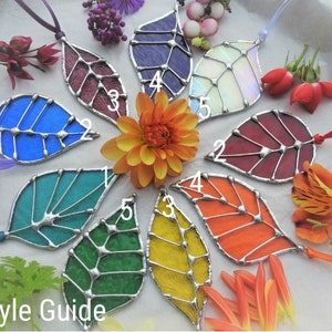 Stained Glass Leaf Sun Catchers 'Single Leaf', Many Colours, Five Styles Gift Bags.Birthday or Christmas Gift,Home Decor,Woodland Theme. image 2