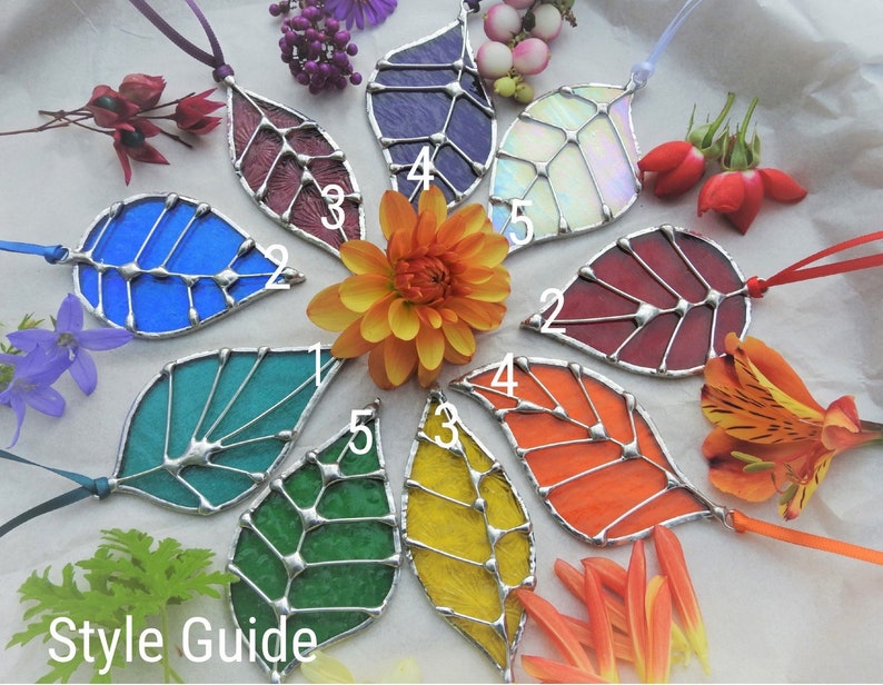 Stained Glass Leaf Sun Catchers 'Single Leaf', Many Colours, Five Styles Gift Bags.Birthday or Christmas Gift,Home Decor,Woodland Theme. image 2
