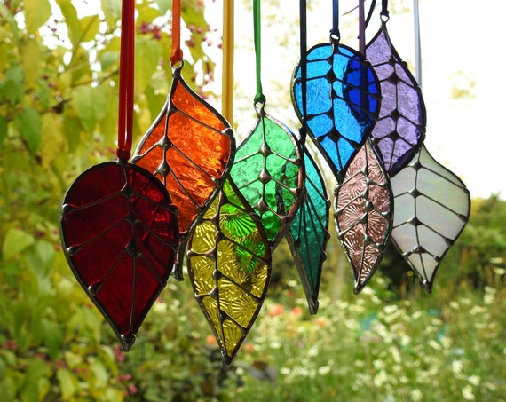 Stained Glass Leaf Sun Catchers 'single Leaf', Many Colours, Five Styles  Gift Bags.birthday or Christmas Gift,home Decor,woodland Theme. -   Israel