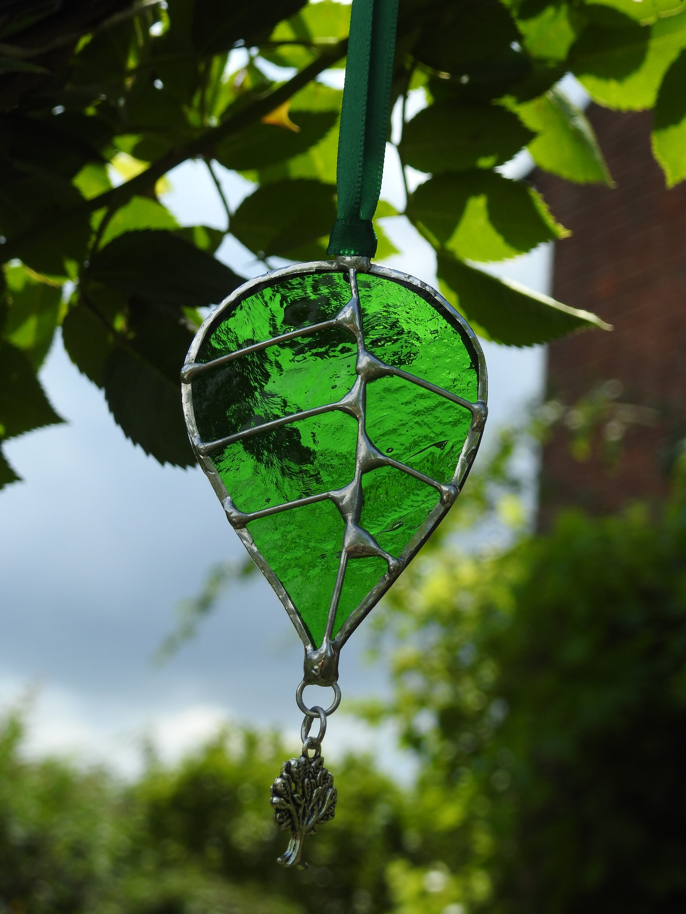 Stained Glass Sun Catcher Leaf With Oak Tree Charmquality Etsy UK