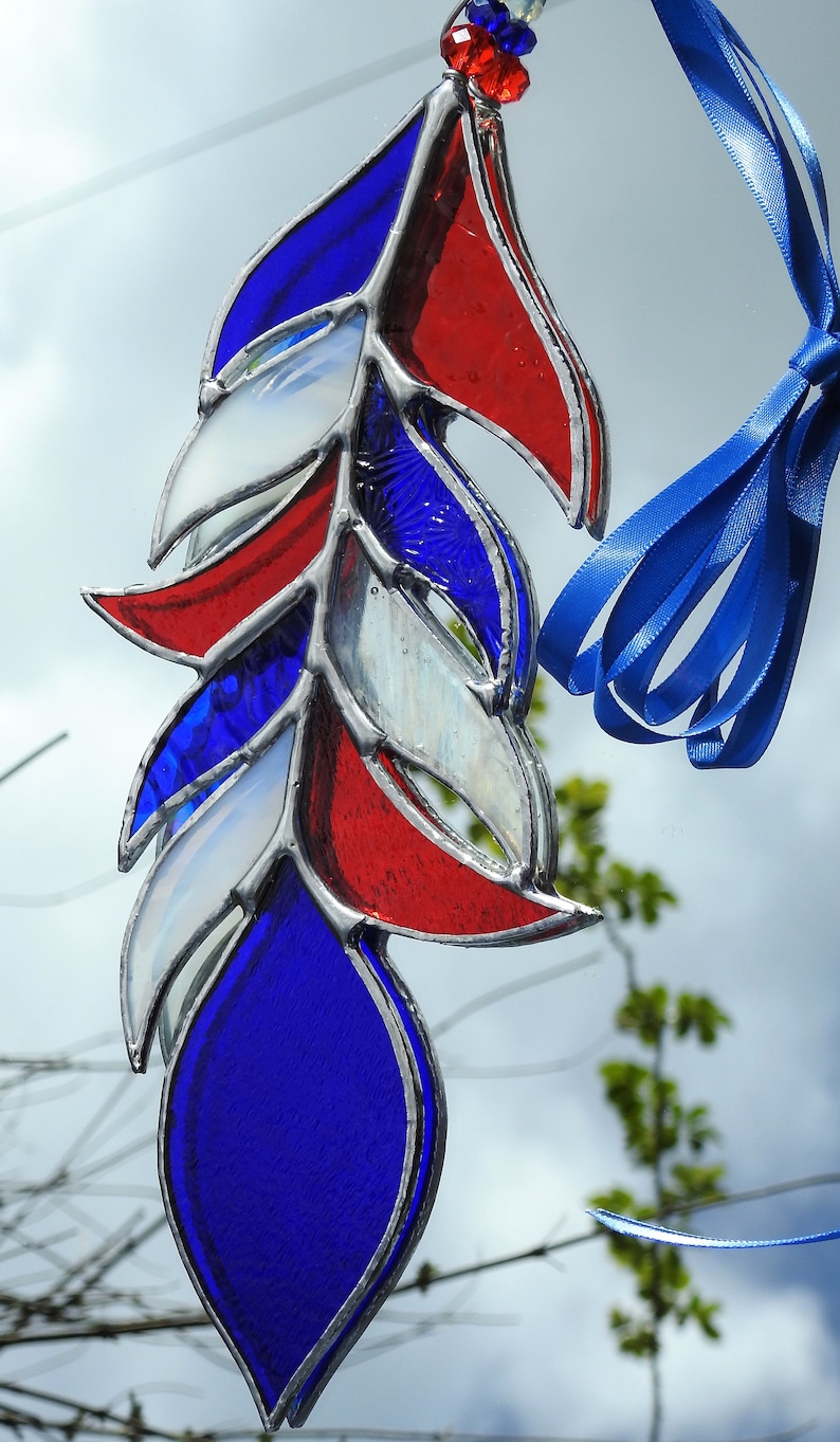 Stained Glass Feather Suncatcher,Any Colour Mix,Bespoke Glass Art,Native American,Tribal,Fantasy,Christmas,Birthday Gift,OOAK,7 to 10 image 3