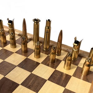 Bullet Casing Chess Piece Set 50 BMG, Unique Handmade Game, Man Cave, Military Custom