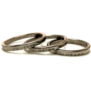 Statehood Quarter Coin Ring - PICK YOUR STATE, Thin Stacker Band, Handmade Love Statement