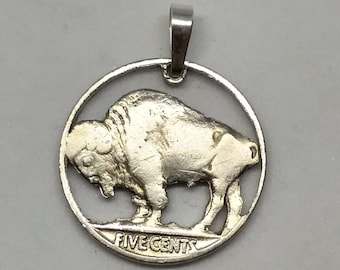 Buffalo Nickel Cut Coin, Necklace Pendant, Indian, South Western