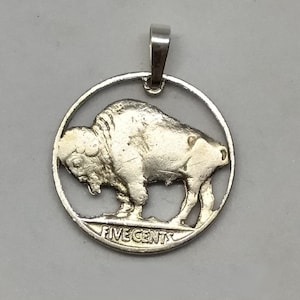 Buffalo Nickel Cut Coin, Necklace Pendant, Indian, South Western