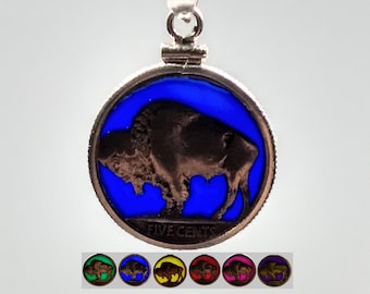 Buffalo Nickel Cut Coin Epoxy Filled Pendant (Multiple Colors)