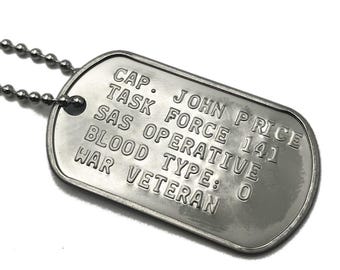 Captain John Price Military Dog Tags Stainless Steel, Prop Cosplay