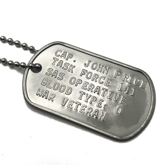 Captain John Price Military Dog Tags Stainless Steel, Prop Cosplay Costume  Replica with Chains