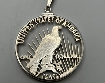 Peace Silver Dollar Cut Coin Necklace Pendant