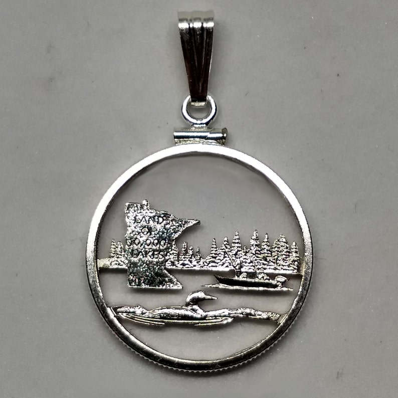 Minnesota Quarter Cut Coin Necklace Pendant Great Lakes Loon Etsy