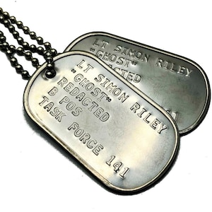 LT Simon Riley Ghost Military Dog Tags Stainless Steel, Prop Cosplay Costume Replica with Chains