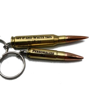 Engraved Rifle Bullet Keychain / Ammo / Personalized Caliber - Military, Army, Police, Shooting, Hunting, Inert