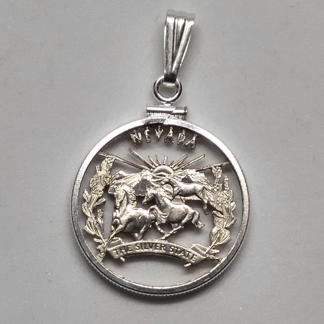 Nevada Quarter Cut Coin Necklace Pendant, Horses, Mountains - Etsy