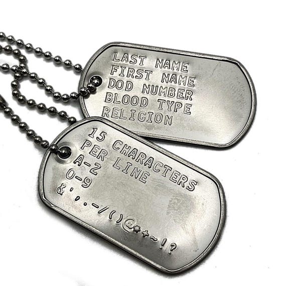 Military ID Dog Tags / Stainless Steel / Personalized Custom