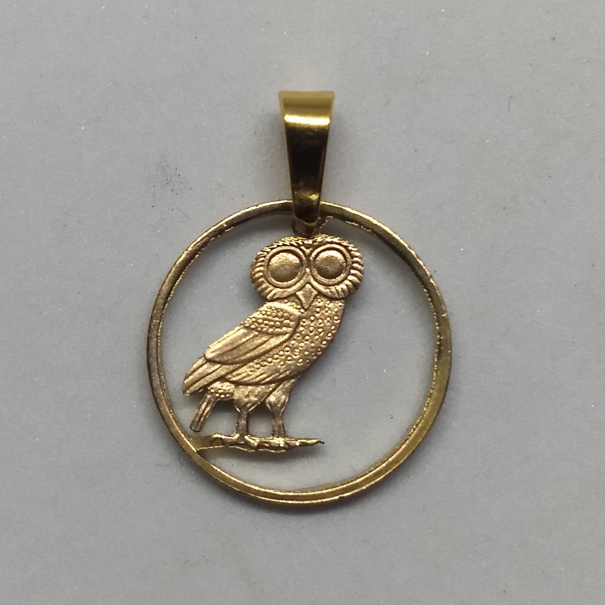 Athenian Owl Cut Coin Necklace Pendant 1 Dram
