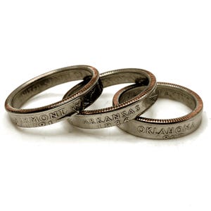 Statehood Quarter Coin Ring - PICK YOUR STATE, Narrow Band, Handmade Love Statement