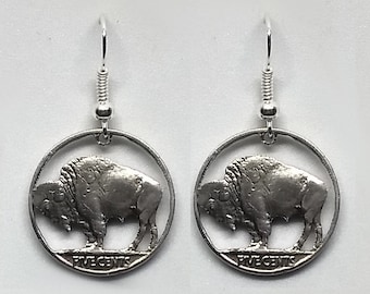 Buffalo Nickel Cut Coin Earrings, Indian