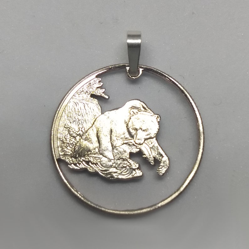 Alaska Quarter Cut Coin Necklace Pendant Bear Wildlife Etsy