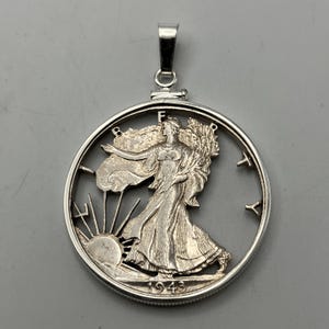 Walking Liberty Half Dollar Cut Coin Necklace Pendant Liberty USA America