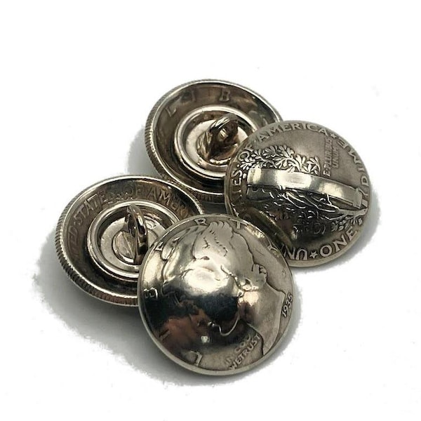 Mercury Dime Silver Buttons, Set of 4, Vintage