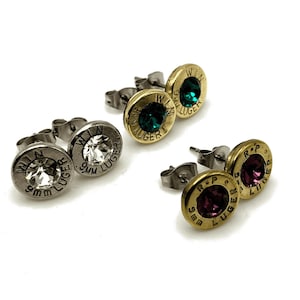 Bullet Casing Earring Studs Lab Created Gem MANY CALIBERS, 223, 5.56, 9mm