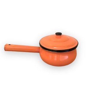 Enamelware Pot, Orange Camping Equipment, Vintage Camping, Graniteware