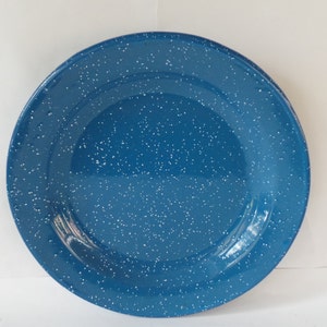 Blue Spatterware, Enamelware Plate, Camping Equipment, Vintage Camping, Enamel Plates, Graniteware, Blue Spatter Ware