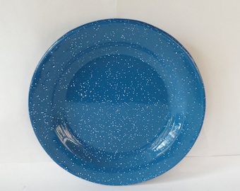 Louça azul salpicada, prato de esmalte, equipamento de camping, camping vintage, pratos de esmalte, louça de granito, louça azul salpicada