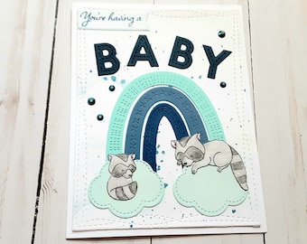 Raccoon Baby Shower Card for Baby Boy, Expecting Mom Card, Baby Congrats Card for Best Friend, Baby Boy Congratulations Card