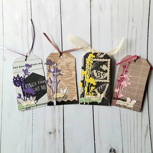 Junk Journal Tags, Floral Tags, Handmade Tags Junk Journaling, Scrapbook Ephemera, Collage Tags, Card Making Embellishments