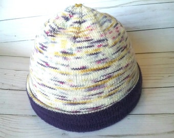 Knit Wool Hat for Women, Reversible Knit Beanie, Striped Knit Hat, Birthday Gift for Mom from Daughter, Easter Basket Stuffer for Adults