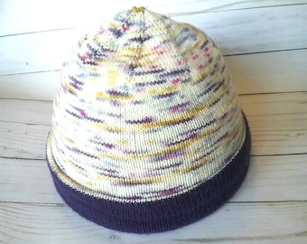 Handmade Reversible Wool Knit Hat, Adult Size Fits Most, Basket Stuffer for Teens, easter gift for Sister, Gifts Under 50 for Her